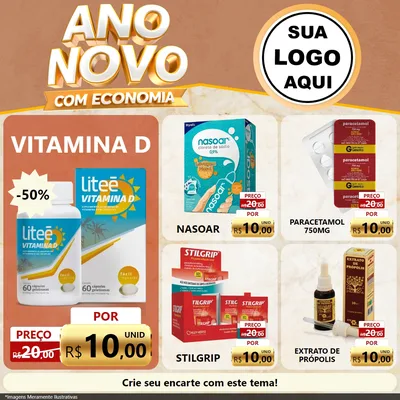 Modelo de Rede Social para Feed Facebook com o tema Ano Novo Com Economia para Farmácia