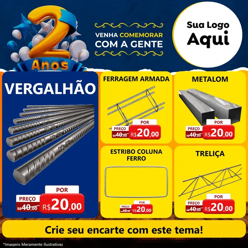 Modelo de Rede Social para Feed Facebook com o tema Aniversário de 2 anos para Ferragens