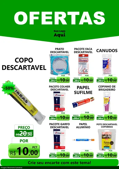 Modelo de Encarte para Encarte A4 Vertical com o tema Ofertas Verde Cartaz para Embalagens