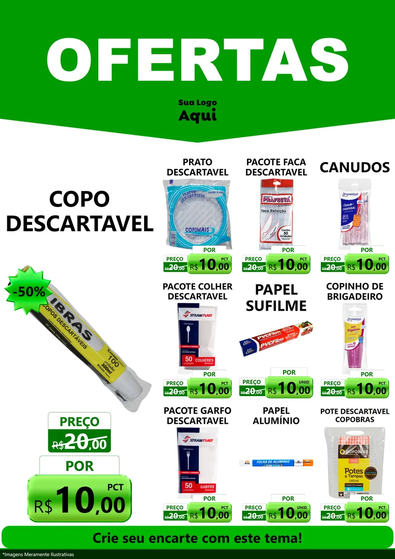 Modelo de Encarte para Encarte A4 Vertical com o tema Ofertas Verde Cartaz para Embalagens