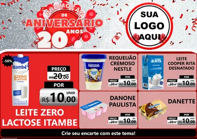 Modelo de Encarte para Encarte A4 Horizontal com o tema Promoção de Aniversário - 20 Anos para Frios e Laticínios