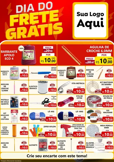 Modelo de Encarte para Encarte A4 Vertical com o tema Dia do Frete Grátis para Armarinho e Aviamentos