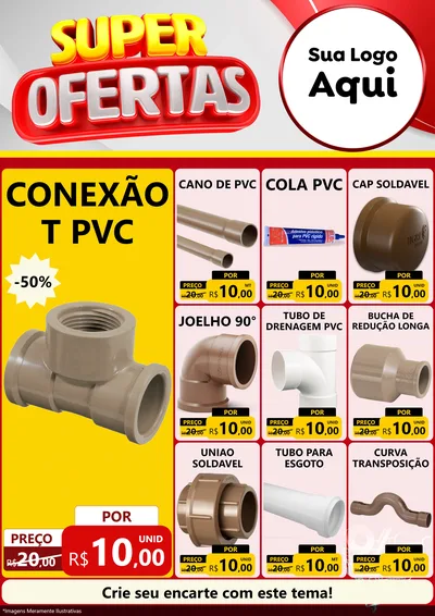 Modelo de Encarte para Encarte A4 Vertical com o tema Super Ofertas para Tubos e conexões
