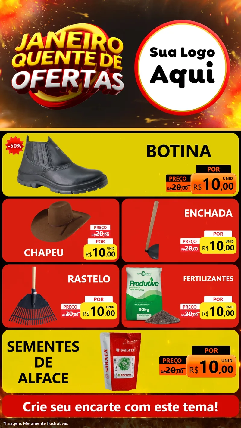 Modelo de TV para TV Vertical com o tema Janeiro Quente de Ofertas para Agropecuária