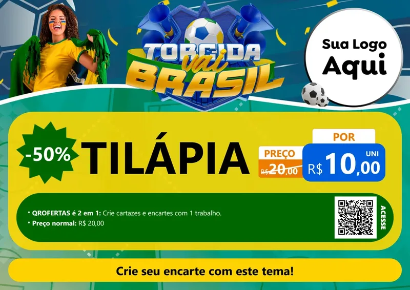 Modelo de Cartaz para Cartaz A4 Horizontal com o tema Torcida Vai Brasil - Copa para Peixaria
