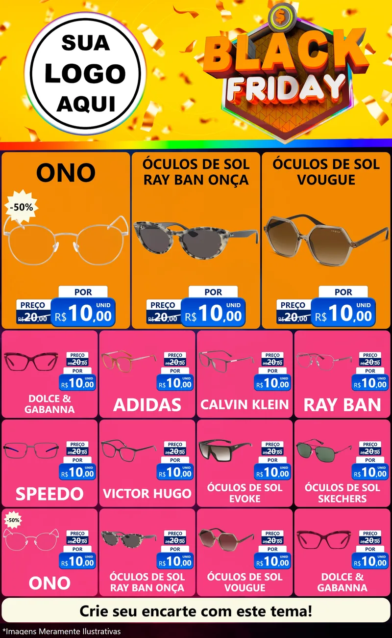 Modelo de Encarte para Encarte Grande com o tema Black Friday para Óticas