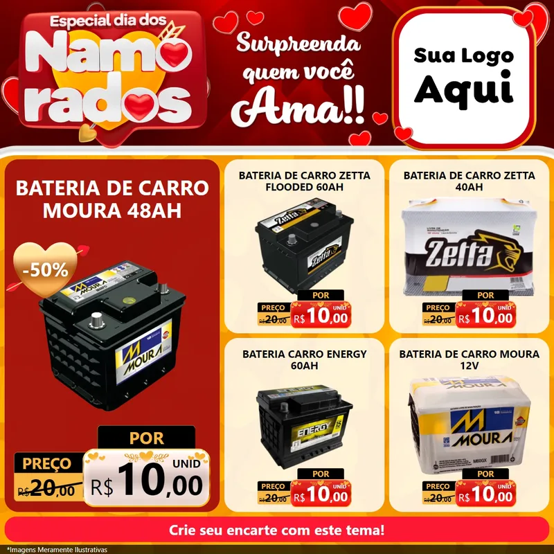 Modelo de Rede Social para Feed Facebook com o tema Especial Dia dos Namorados para Baterias Elétricas