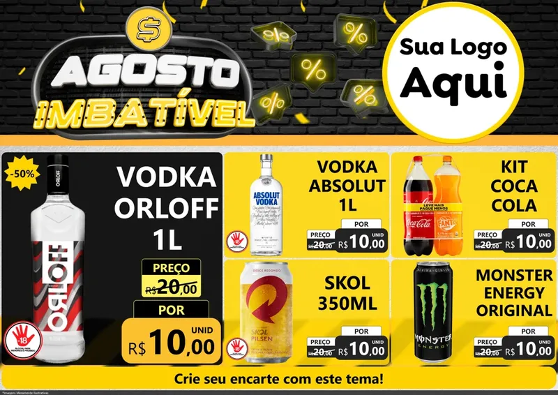 Modelo de Encarte para Encarte A4 Horizontal com o tema Agosto Imbatível para Distribuidora de bebidas