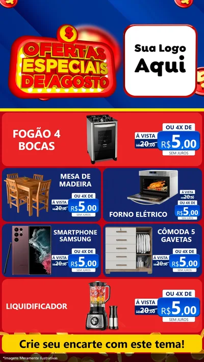 Modelo de TV para TV Vertical com o tema Ofertas Especiais de Agosto para Móveis e Eletro