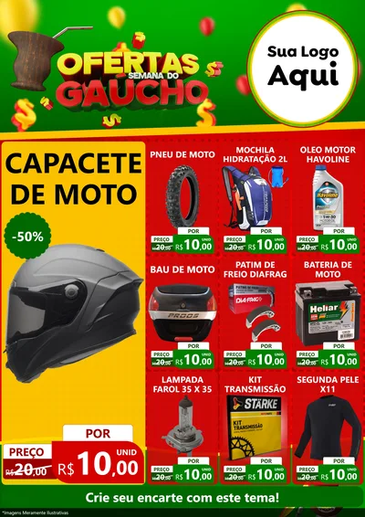 Modelo de Encarte para Encarte A4 Vertical com o tema Ofertas Semana Do Gaúcho para Moto peças