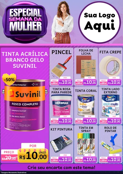 Modelo de Encarte para Encarte A4 Vertical com o tema Especial Semana da Mulher para Tintas e Ferramentas