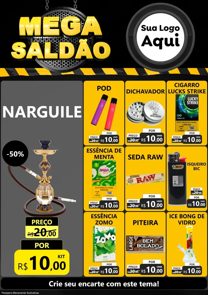 Modelo de Encarte para Encarte A4 Vertical com o tema Mega Saldão para Tabacaria