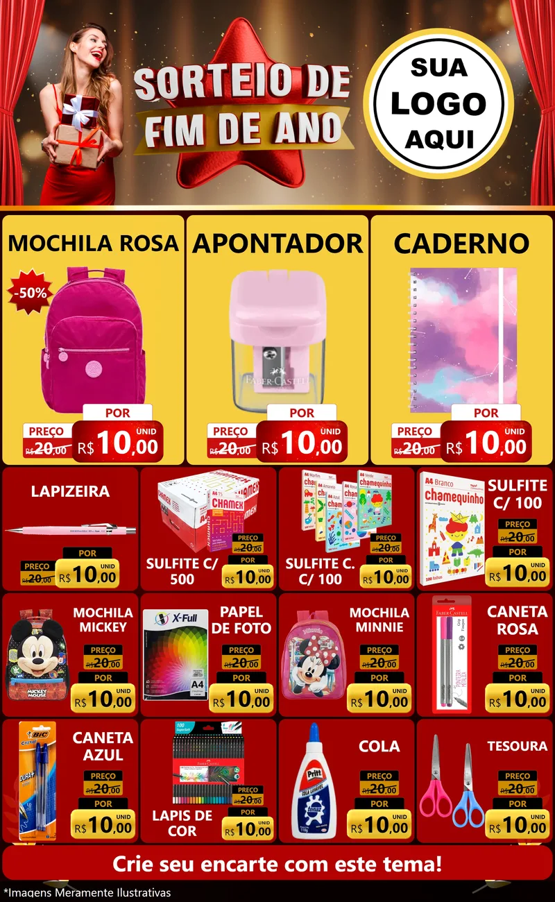 Modelo de Encarte para Encarte Grande com o tema Sorteio de Fim de Ano para Papelaria