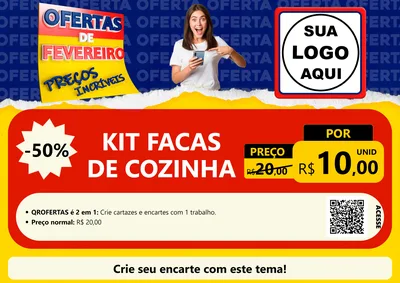 Modelo de Cartaz para Cartaz A4 Horizontal com o tema Ofertas de Fevereiro - Preços Incríveis para Utilidades Domésticas