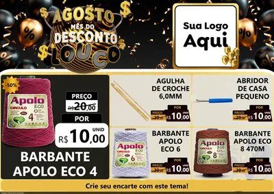 Modelo de Encarte para Encarte A4 Horizontal com o tema Agosto Mês do Desconto Louco para Armarinho e Aviamentos