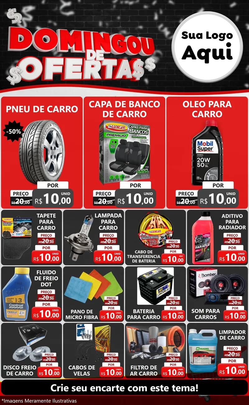 Modelo de Encarte para Encarte Grande com o tema Domingou de Ofertas para Auto peças
