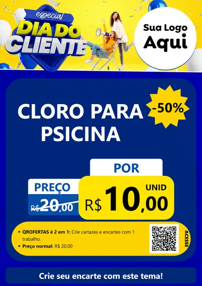 Modelo de Cartaz para Cartaz A4 Vertical com o tema Especial Dia do Cliente para Produtos para Piscina