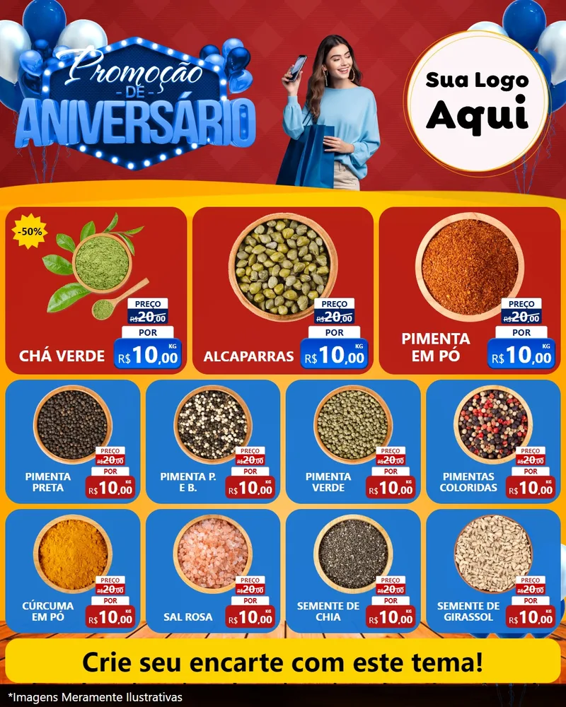 Modelo de Rede Social para Feed Instagram com o tema Promoção de Aniversário para Produtos Naturais
