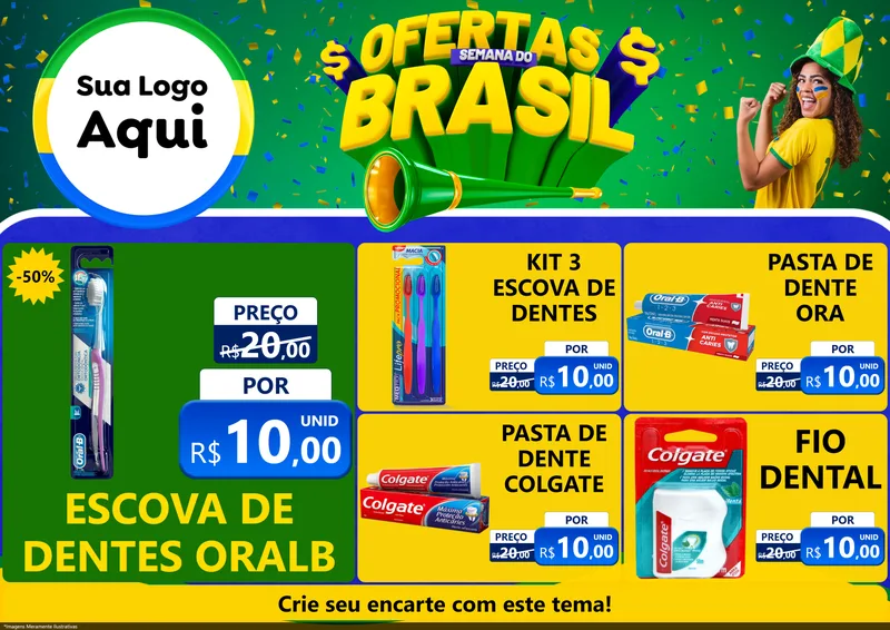 Modelo de Encarte para Encarte A4 Horizontal com o tema Ofertas Semana do Brasil para Higiene Pessoal