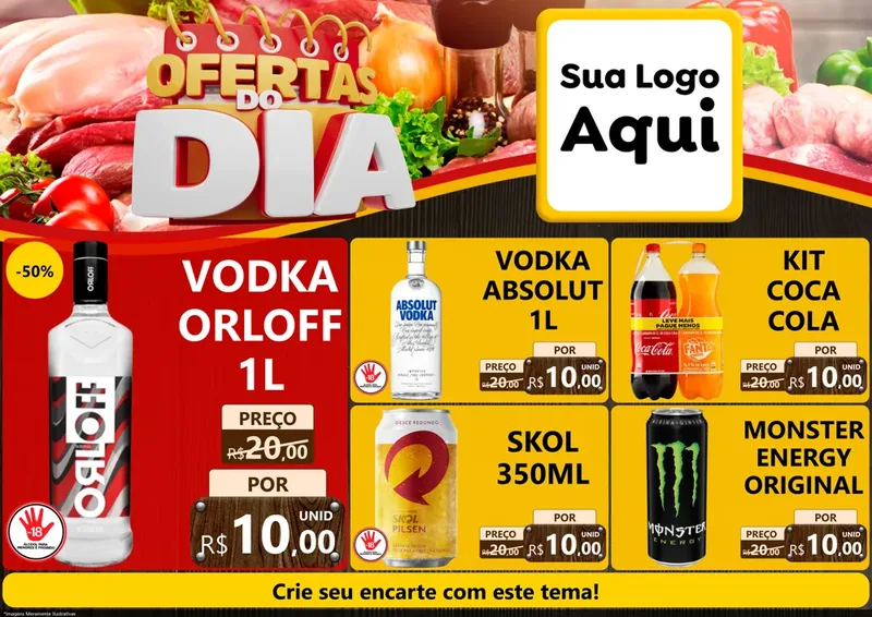 Modelo de Encarte para Encarte A4 Horizontal com o tema Ofertas do Dia para Distribuidora de bebidas