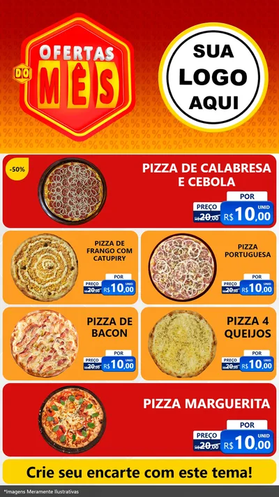 Modelo de TV para TV Vertical com o tema Ofertas do Mês para Pizzaria