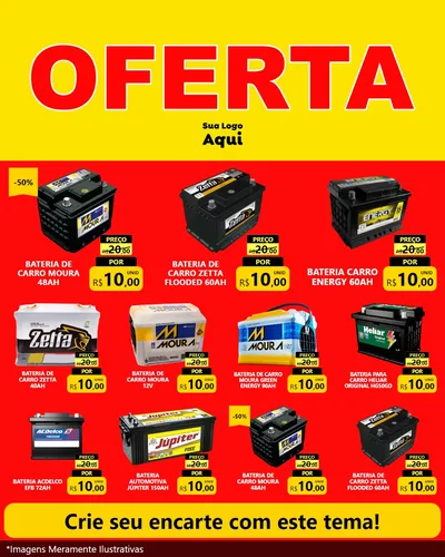 Modelo de Rede Social para Feed Instagram com o tema OFERTA - Vermelho Cartaz para Baterias Elétricas