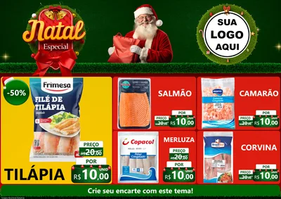 Modelo de Encarte para Encarte A4 Horizontal com o tema Natal Especial para Peixaria