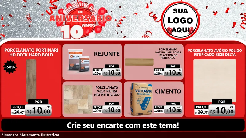 Modelo de TV para TV Horizontal com o tema Promoção de Aniversário - 10 Anos para Pisos e revestimentos