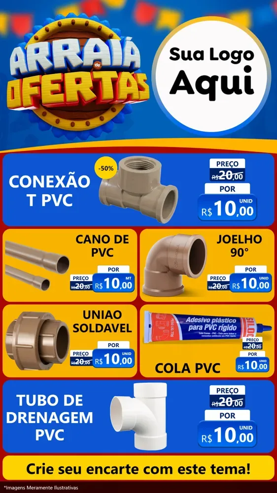 Modelo de TV para TV Vertical com o tema Arraiá de Ofertas - Junina para Tubos e conexões