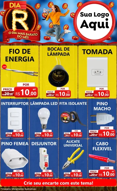 Modelo de Encarte para Encarte Grande com o tema Dia R - O Dia Mais Barato Do Mês para Materiais Elétricos