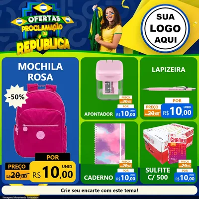 Modelo de Rede Social para Feed Facebook com o tema Ofertas Proclamação da República para Papelaria