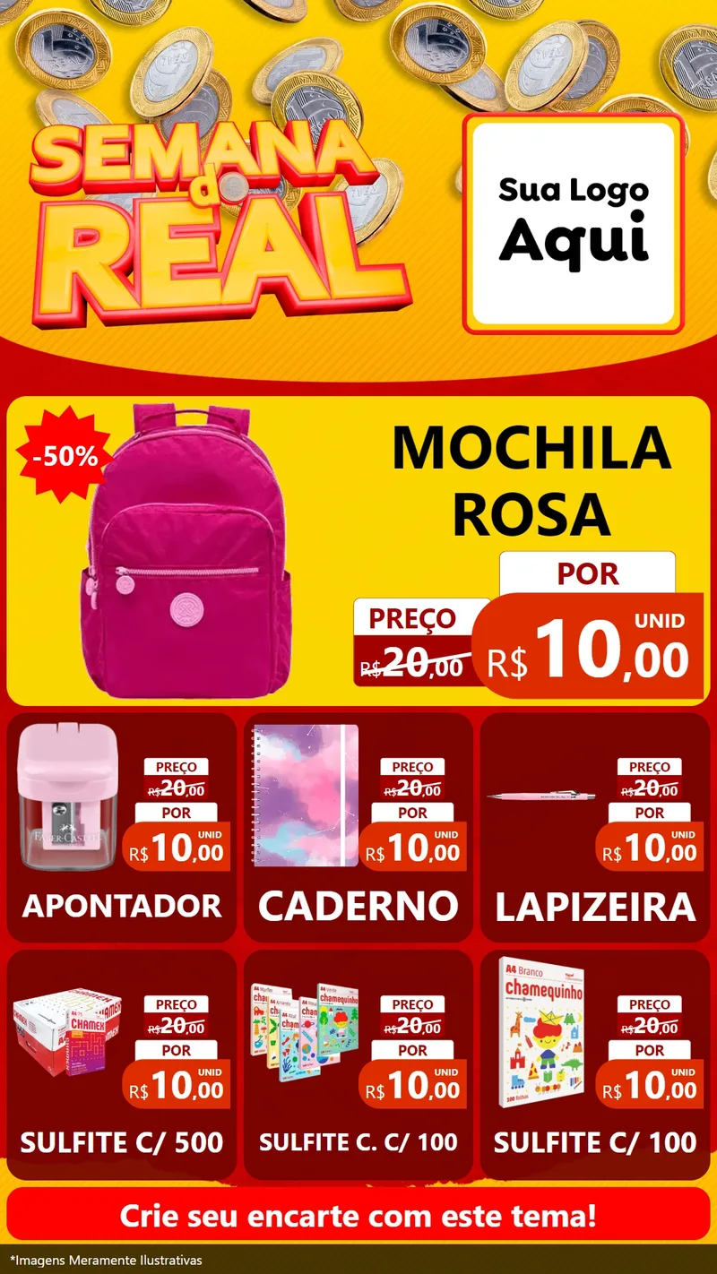 Modelo de Rede Social para Stories com o tema Semana do Real para Papelaria