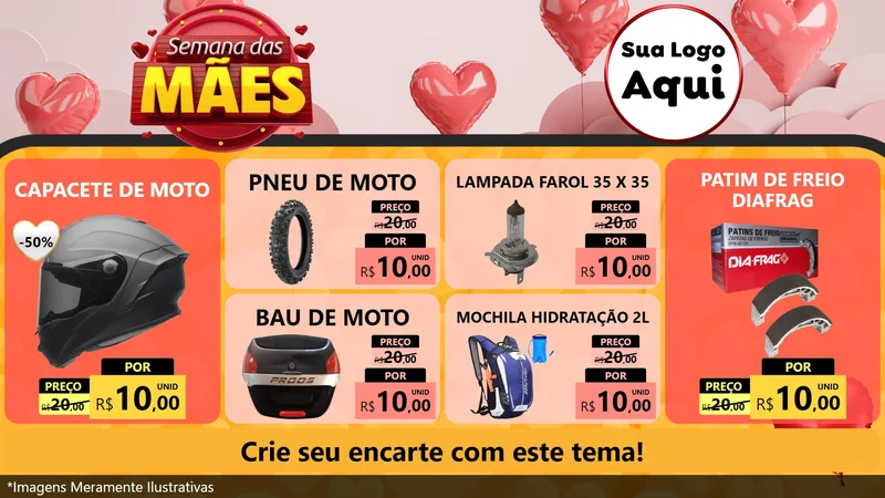 Modelo de TV para TV Horizontal com o tema Semana das Mães para Moto peças