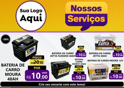 Modelo de Encarte para Encarte A4 Horizontal com o tema Nossos Serviços para Baterias Elétricas