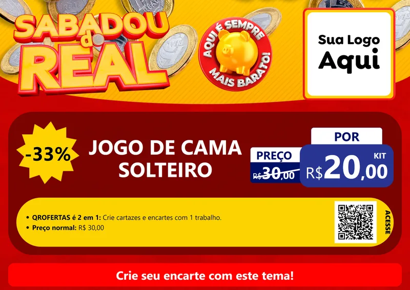 Modelo de Cartaz para Cartaz A4 Horizontal com o tema Sabadou do Real para Cama, Mesa e Banho