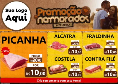 Modelo de Encarte para Encarte A4 Horizontal com o tema Promoção Namorados para Açougue