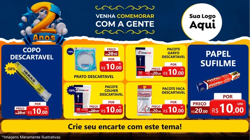 Modelo de TV para TV Horizontal com o tema Aniversário de 2 anos para Embalagens
