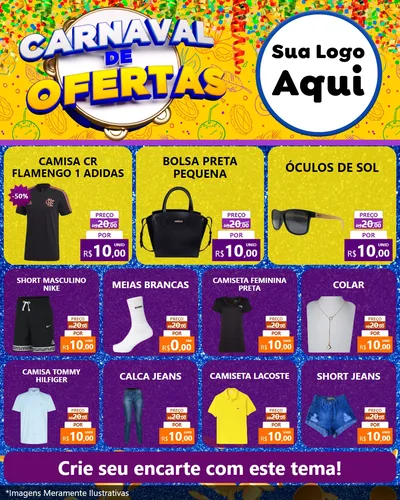 Modelo de Rede Social para Feed Instagram com o tema Carnaval de Ofertas para Roupas e acessórios