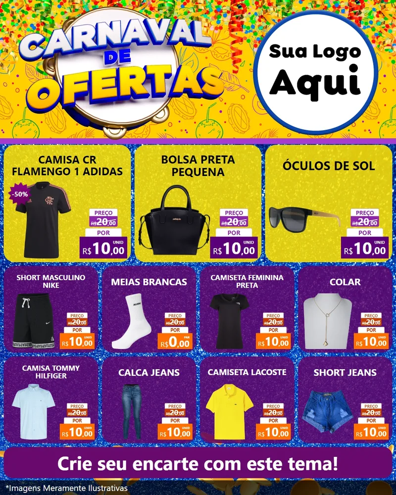 Modelo de Rede Social para Feed Instagram com o tema Carnaval de Ofertas para Roupas e acessórios