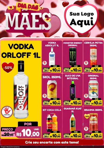 Modelo de Encarte para Encarte A4 Vertical com o tema Dia Das Mães para Distribuidora de bebidas