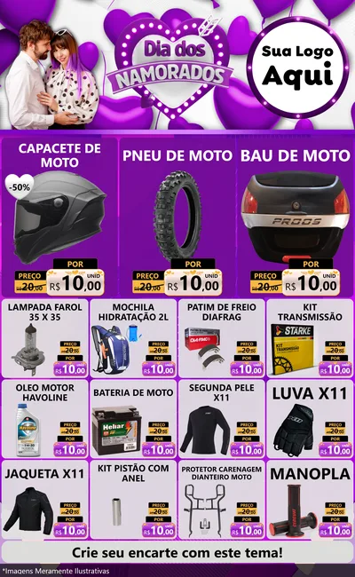 Modelo de Encarte para Encarte Grande com o tema Dia dos Namorados para Moto peças
