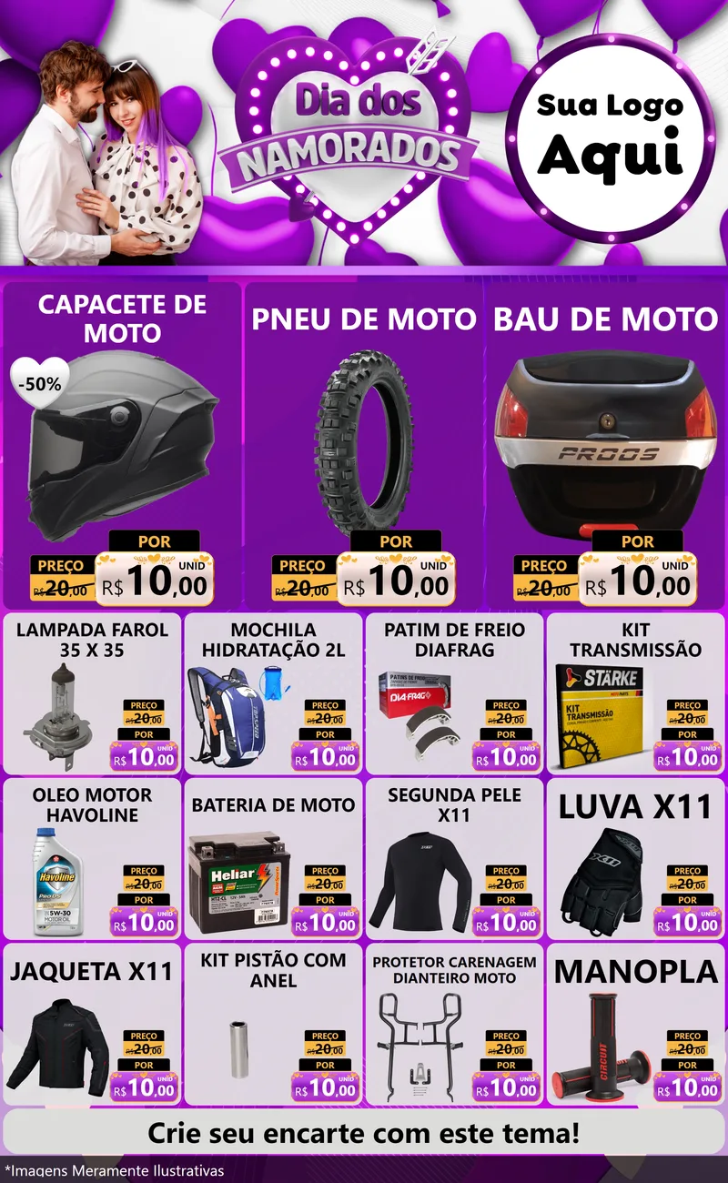 Modelo de Encarte para Encarte Grande com o tema Dia dos Namorados para Moto peças