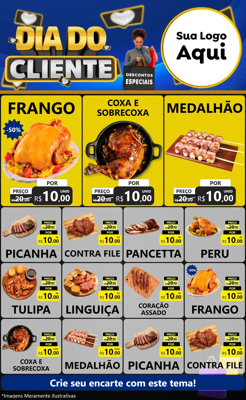 Modelo de Encarte para Encarte Grande com o tema Dia Do Cliente para Assados