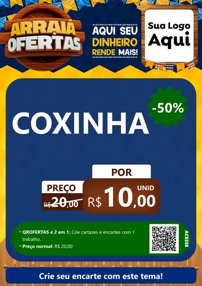 Modelo de Cartaz para Cartaz A4 Vertical com o tema Arraiá de Ofertas - Junina para Salgadaria