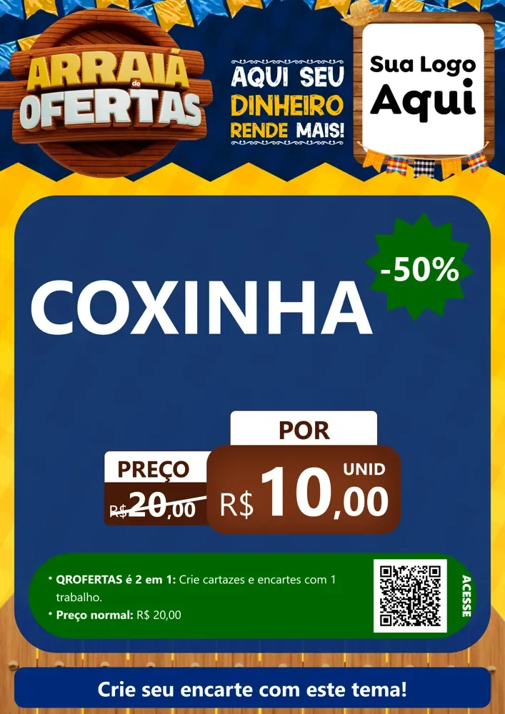 Modelo de Cartaz para Cartaz A4 Vertical com o tema Arraiá de Ofertas - Junina para Salgadaria