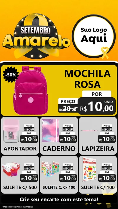 Modelo de Rede Social para Stories com o tema Setembro Amarelo para Papelaria