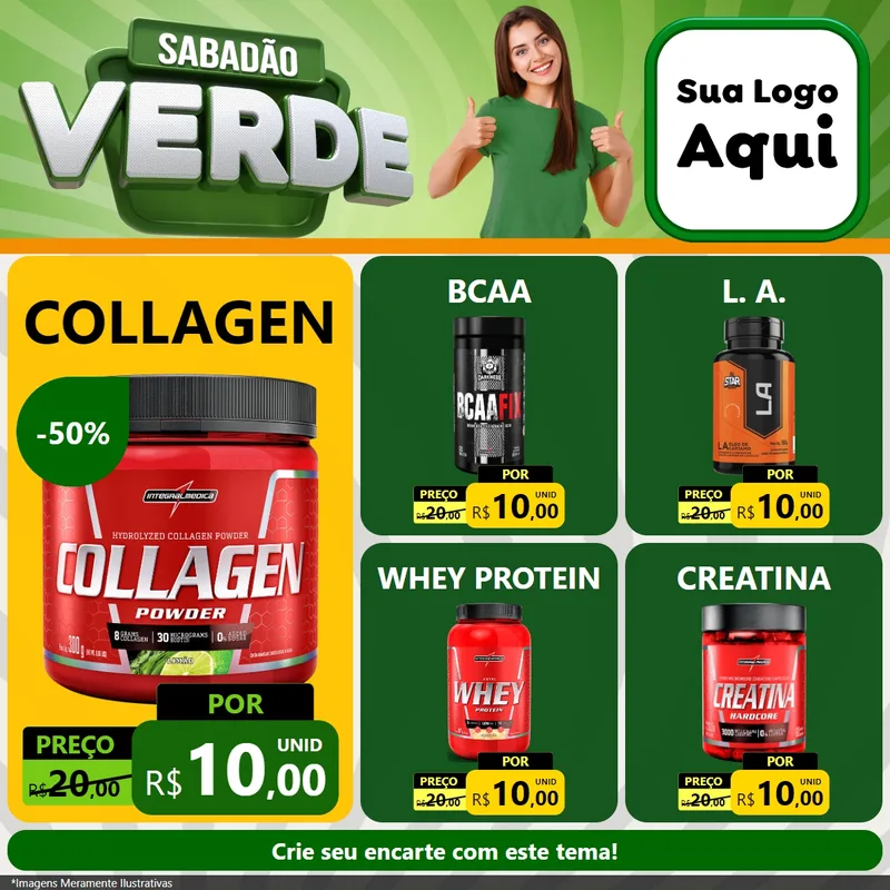 Modelo de Rede Social para Feed Facebook com o tema Sabadão Verde para Suplementos alimentares