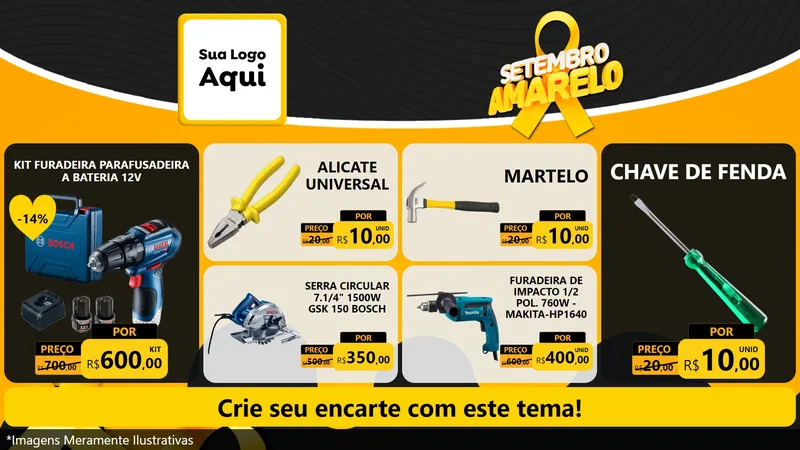 Modelo de TV para TV Horizontal com o tema Setembro Amarelo para Maquinas e Ferramentas