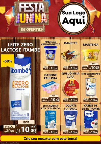 Modelo de Encarte para Encarte A4 Vertical com o tema Festa Junina de Ofertas para Frios e Laticínios