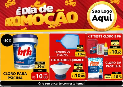 Modelo de Encarte para Encarte A4 Horizontal com o tema É Dia De Promoção para Produtos para Piscina